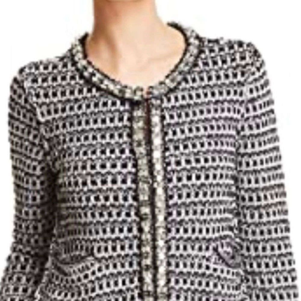 Tory Burch Silver Tweed Jacket Black & Off White Medium
